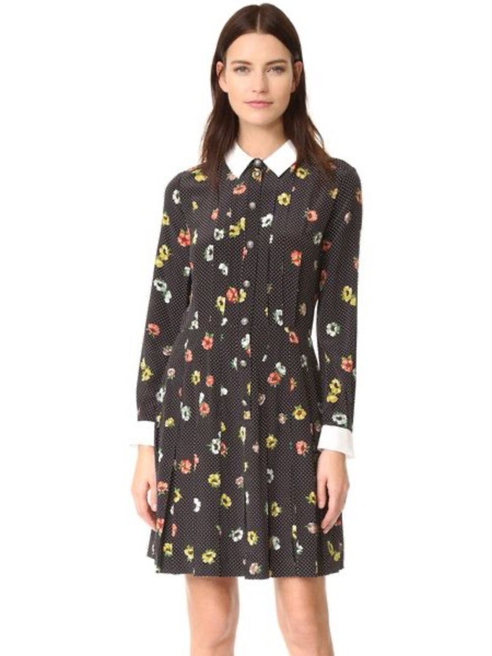 The Kooples Preppy Camelia Dots Silk Floral Dress Sz L